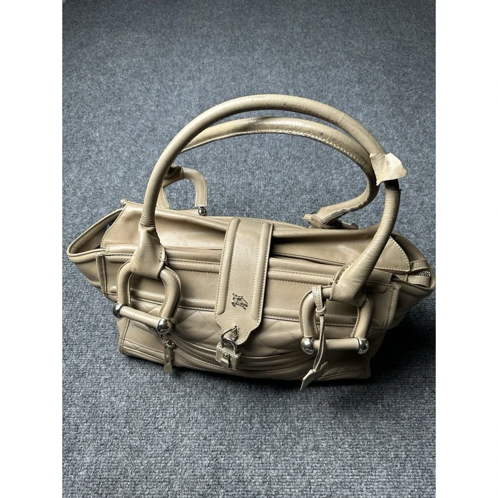 Womens Burberry Beige Quilted Leather Manor Satchel Bag,‎ Size One Size